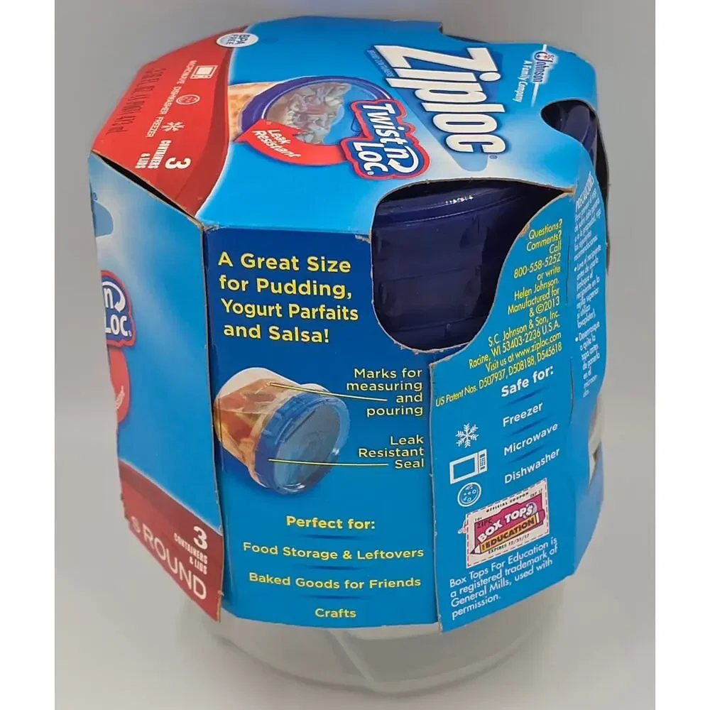 NEW Ziploc Twist n Lock Loc 3 Pack Small Round Plastic Containers Lids 16oz
